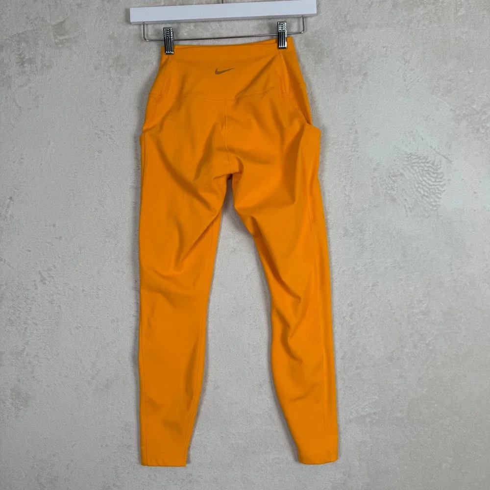 Nike One Dri-FIT Womens High Waisted Leggings Orange Pockets Small‎ Athleisure